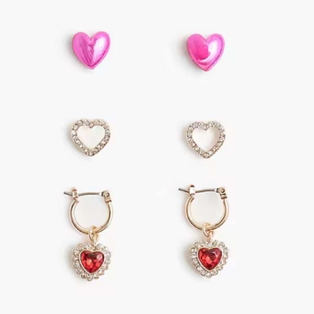 J crew Girls' heart earrings set-of-three